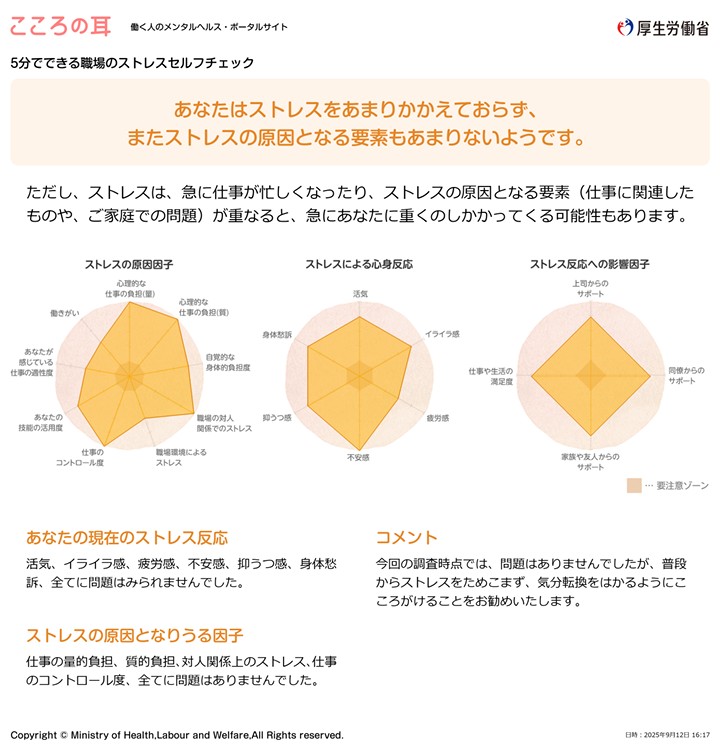 低ストレスの診断結果レポート例